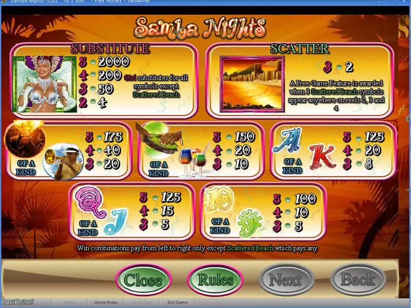 Info and Rules - Samba Nights bwin.party Slots Game