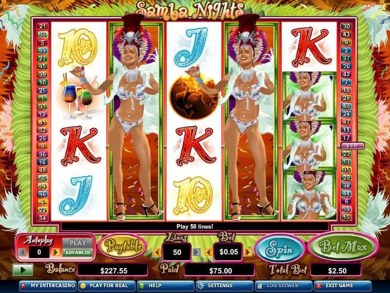Main Screen Reels - Samba Nights CryptoLogic Slots Game