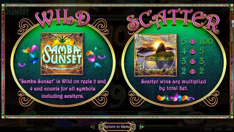 Info and Rules - Samba Sunset RTG Slots Game