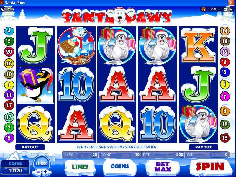 Main Screen Reels - Santa Paws Microgaming Slots Game