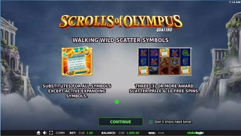 Info and Rules - Scrolls of Olympus StakeLogic Slots Game