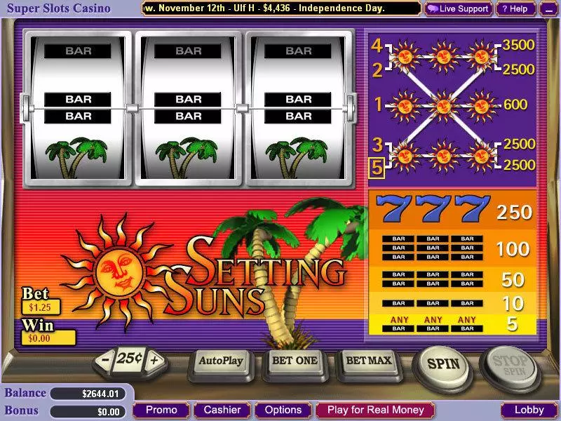 Main Screen Reels - Setting Suns Vegas Technology Slots Game