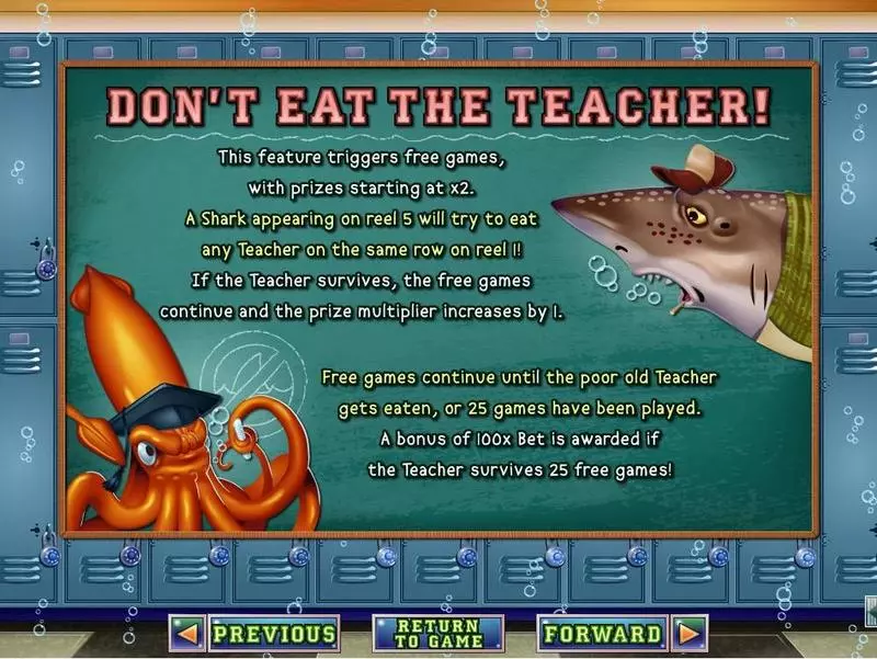 Info and Rules - Shark School RTG Slots Game