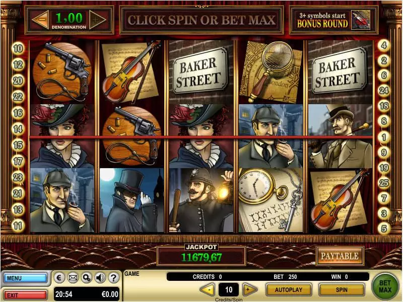 Main Screen Reels - Sherlock Holmes GTECH Slots Game
