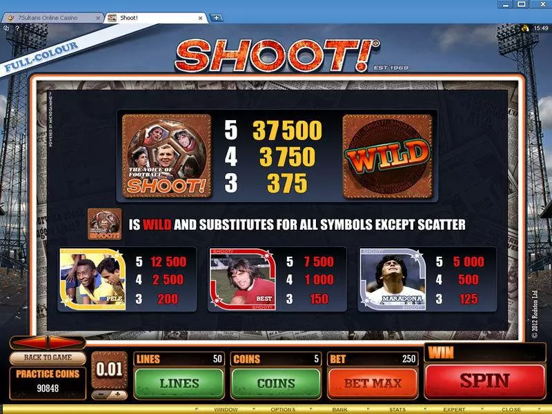Info and Rules - Shoot! Microgaming Slots Game