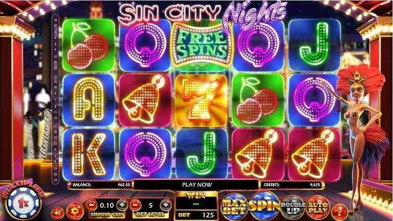 Main Screen Reels - Sin City Nights BetSoft Slots Game