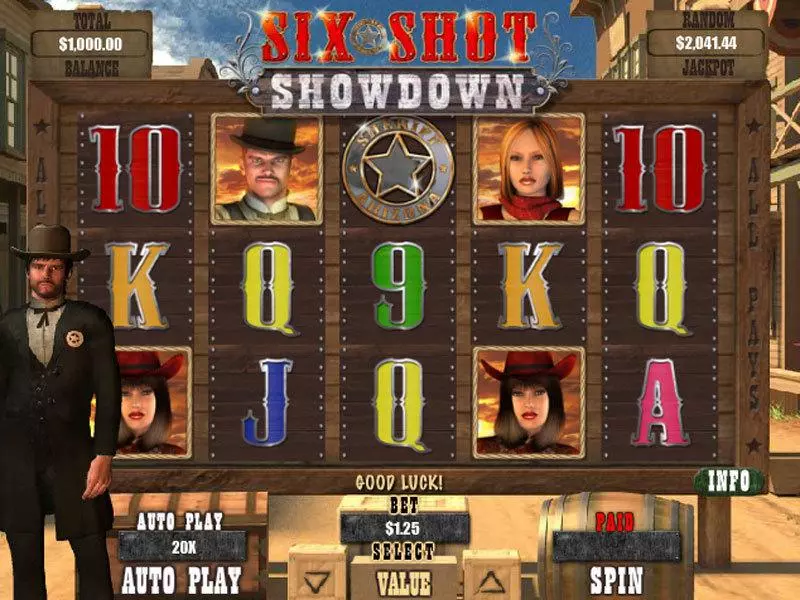 Main Screen Reels - Six Shot Showdown RTG Slots Game