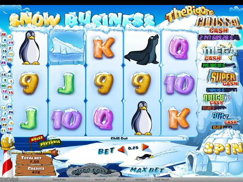 Main Screen Reels - Snow Business bwin.party Slots Game
