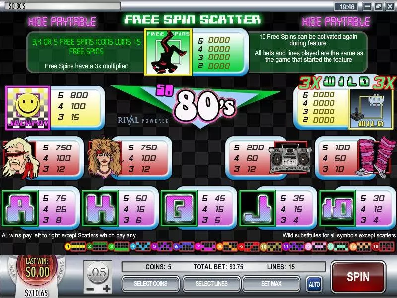 Info and Rules - So 80's Rival Slots Game