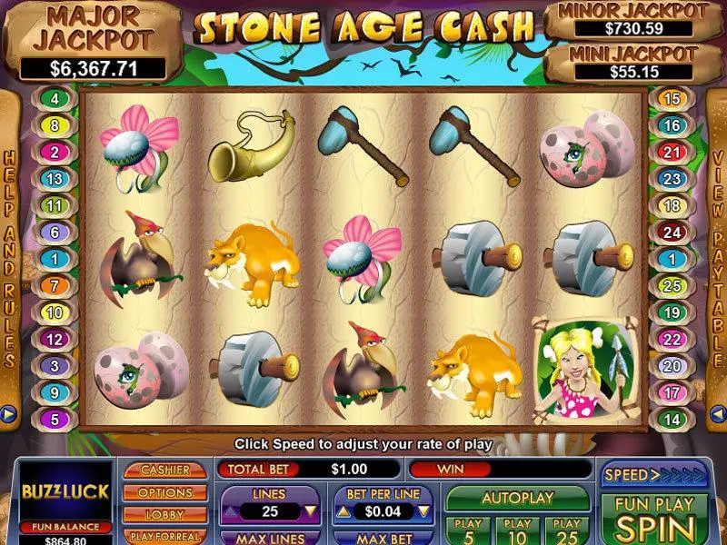 Main Screen Reels - Stone Age Cash NuWorks Slots Game
