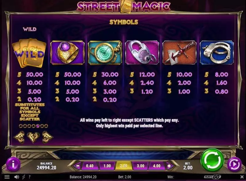 Info and Rules - Street Magic Play'n GO Slots Game