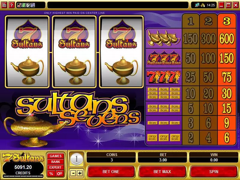 Main Screen Reels - Sultan 7's Microgaming Slots Game