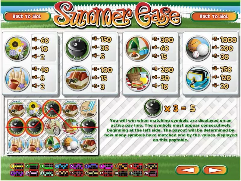 Info and Rules - Summer Ease Rival Slots Game