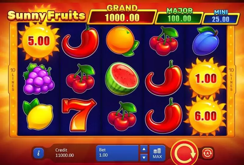 Main Screen Reels - Sunny Fruits Hold and win Playson Slots Game