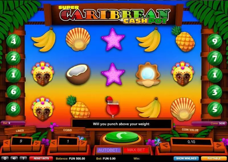 Main Screen Reels - Super Caribbean Cashpot 1x2 Gaming Slots Game
