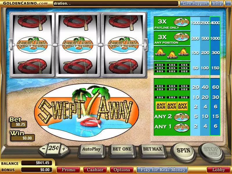 Main Screen Reels - Swept Away WGS Technology Slots Game