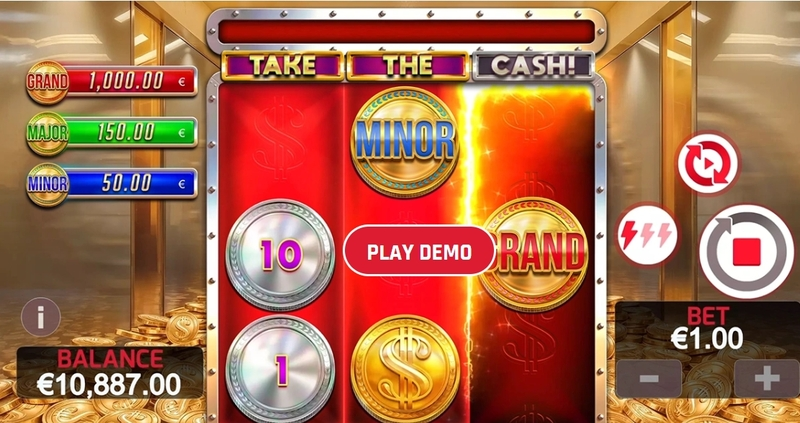 Main Screen Reels - Take the Cash Red Rake Gaming Slots Game