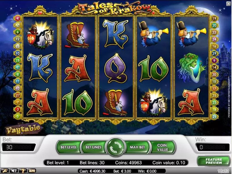 Main Screen Reels - Tales of Krakow NetEnt Slots Game