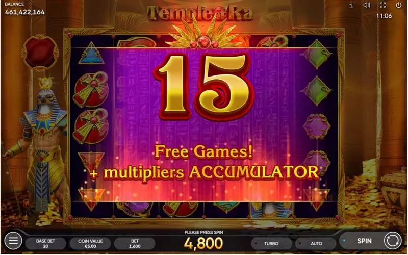 Free Spins Feature - Temple of Ra Endorphina Slots Game