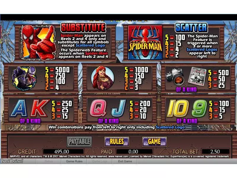 Info and Rules - The Amazing Spider-Man bwin.party Slots Game