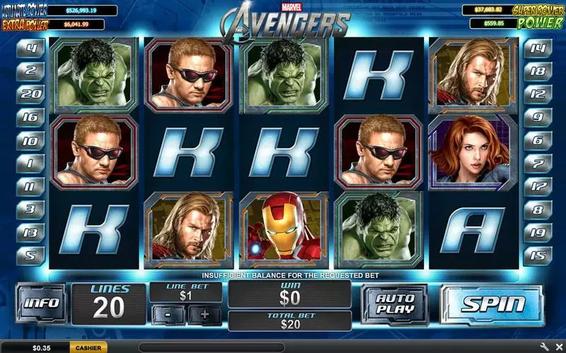 Main Screen Reels - The Avengers PlayTech Slots Game
