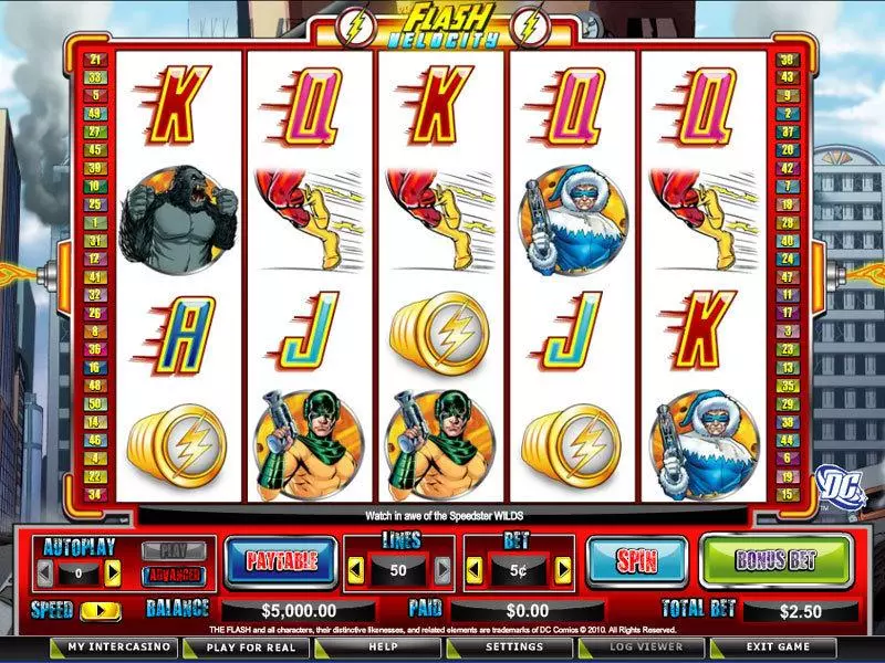 Main Screen Reels - The Flash Velocity CryptoLogic Slots Game