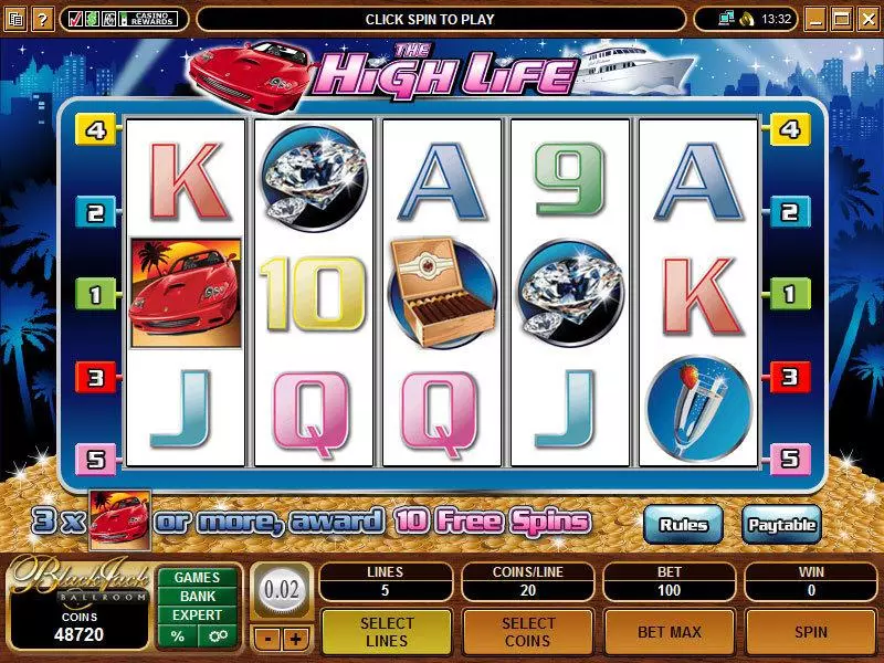 Main Screen Reels - The High Life Microgaming Slots Game