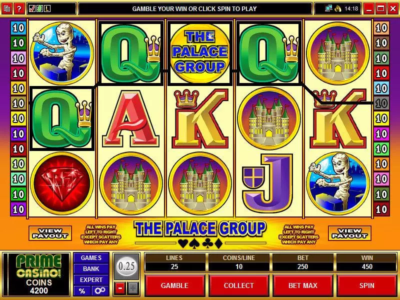 Main Screen Reels - The Palace Group Microgaming Slots Game