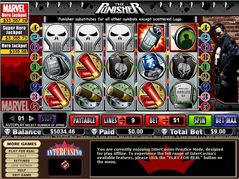 Main Screen Reels - The Punisher CryptoLogic Slots Game