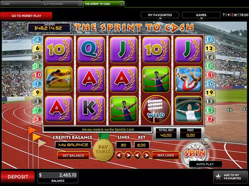 Main Screen Reels - The Sprint To Cash 888 Slots Game