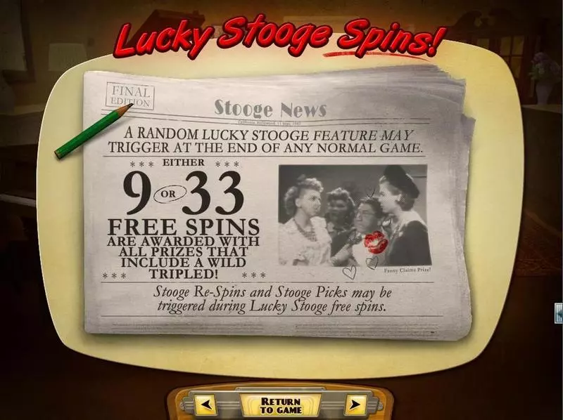 Info and Rules - The Three Stooges Brideless Groom RTG Slots Game
