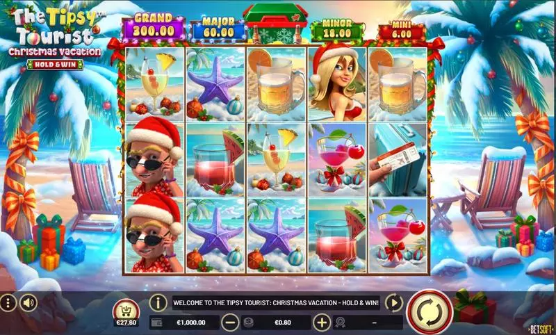 Main Screen Reels - The Tipsy Tourist - Christmas Vacation BetSoft Slots Game