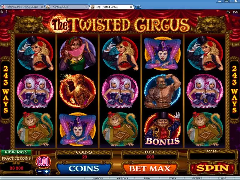 Main Screen Reels - The Twisted Circus Microgaming Slots Game
