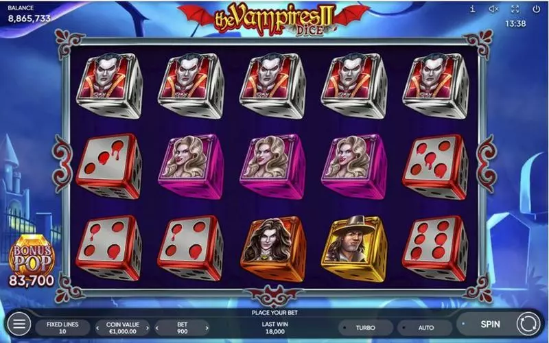 Main Screen Reels - The Vampires II Dice Endorphina Slots Game