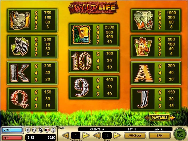 Info and Rules - The Wild Life GTECH Slots Game