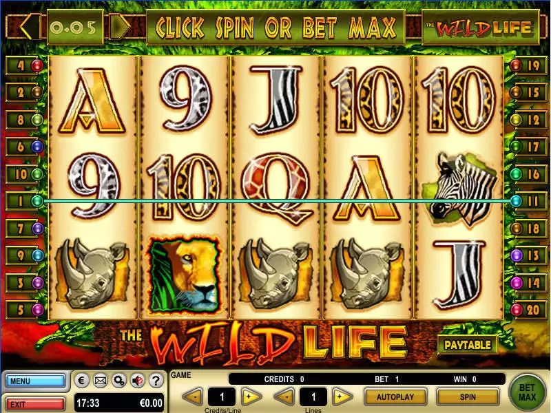 Main Screen Reels - The Wild Life GTECH Slots Game
