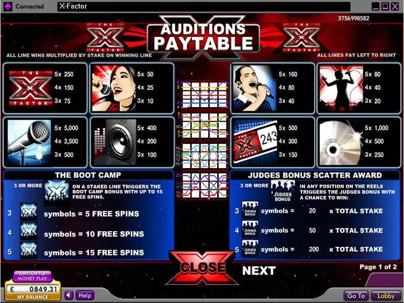 Info and Rules - The X Factor 888 Slots Game