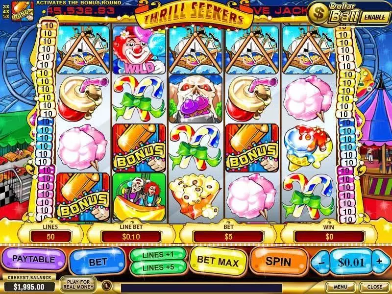 Main Screen Reels - Thrill Seekers PlayTech Slots Game