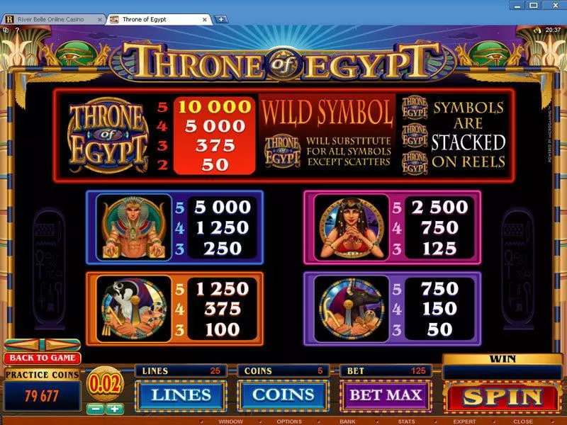 Info and Rules - Throne of Egypt Microgaming Slots Game