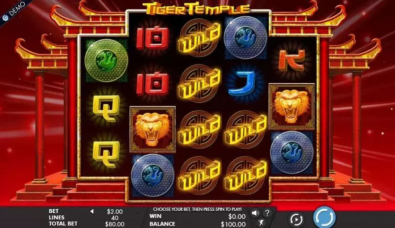 Main Screen Reels - Tiger Temple Genesis Slots Game