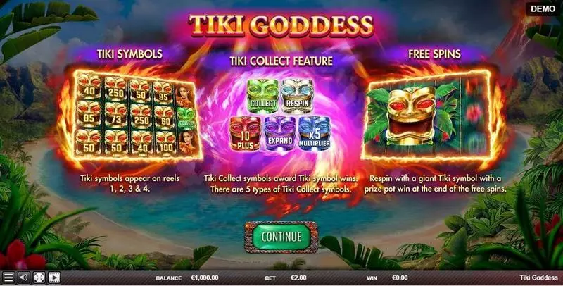 Info and Rules - Tiki Goddess Red Rake Gaming Slots Game