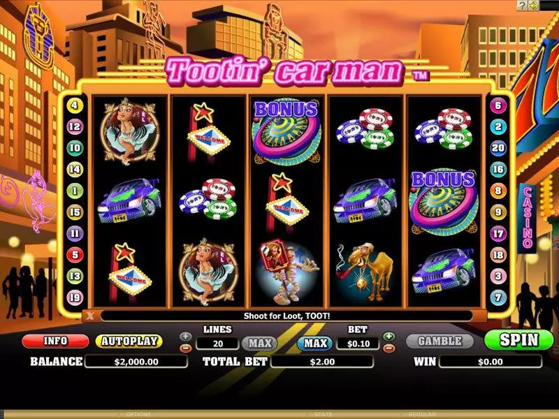 Main Screen Reels - Tootin' Car Man Microgaming Slots Game