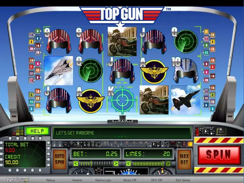 Main Screen Reels - Top Gun bwin.party Slots Game