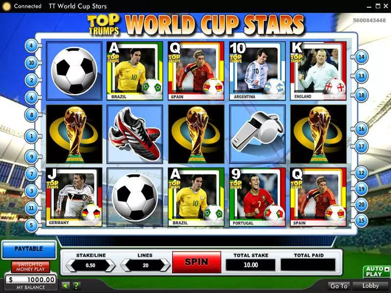 Main Screen Reels - Top Trumps World Cup Stars 888 Slots Game