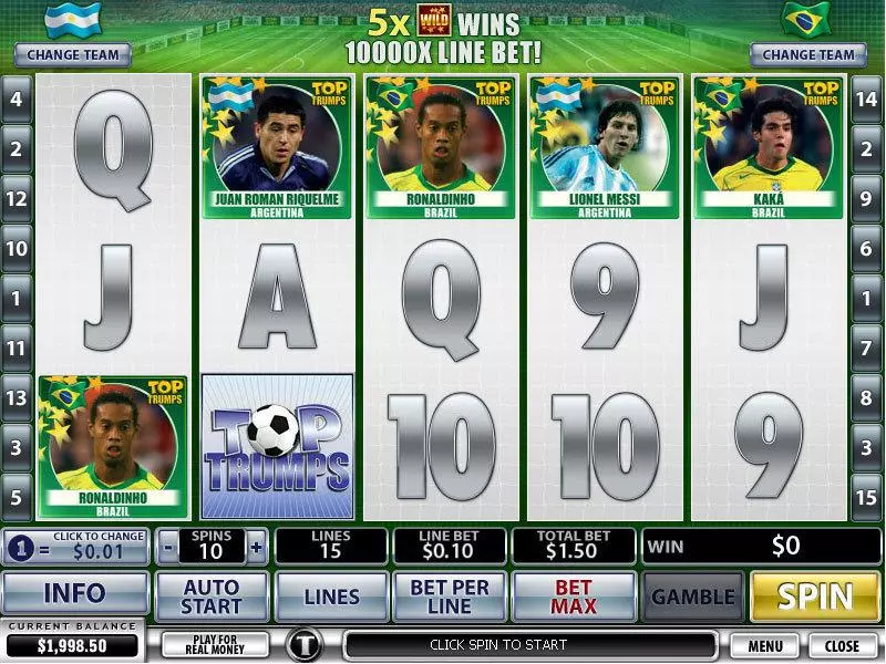 Main Screen Reels - Top Trumps World Football Stars PlayTech Slots Game