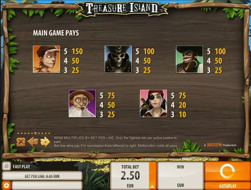 Info and Rules - Treasure Island Quickspin Slots Game