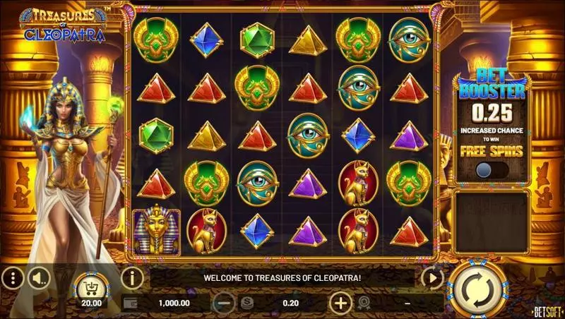 Main Screen Reels - Treasures of Cleopatra BetSoft Slots Game