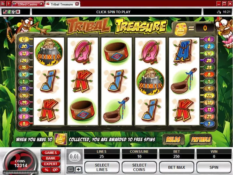 Main Screen Reels - Tribal Treasure Microgaming Slots Game