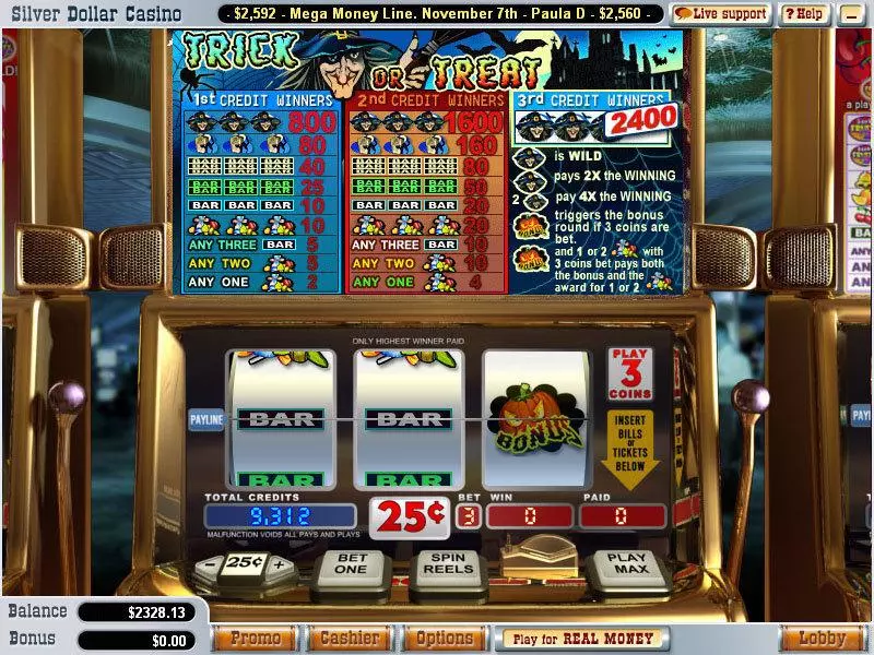 Main Screen Reels - Trick or Treat WGS Technology Slots Game