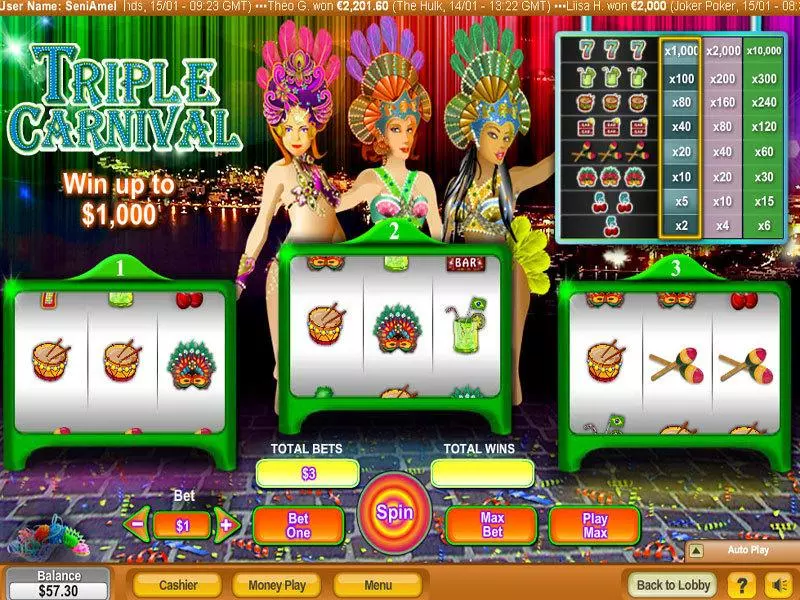 Main Screen Reels - Triple Carnival NeoGames Slots Game